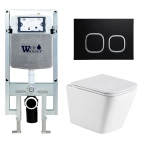Унитаз подвесной WeltWasser AMBERG 497 ST + GELBACH 043 GL-WT + AMBERG RD-BL белый глянцевый, безободковый, с крышкой микролифт, слив-торнадо, с инсталляцией и черной кнопкой
