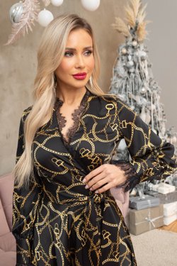 Платье на запах в черном цвете принт "цепи"