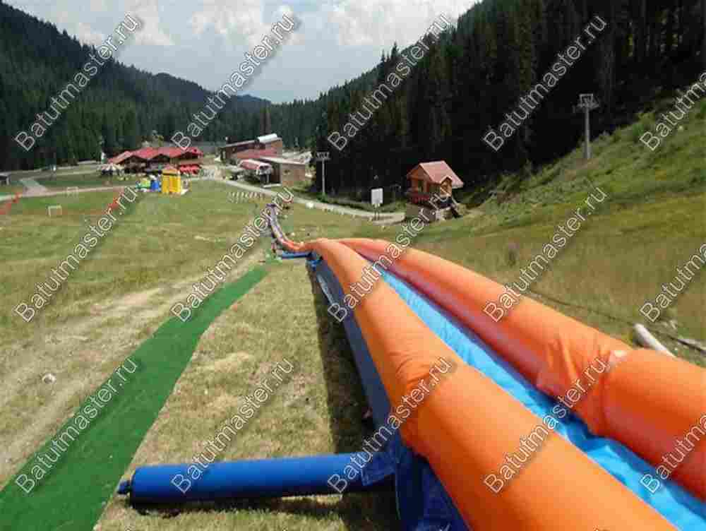 Водная горка с надувным дном, на подкачке ТУРБО "Резвость" с бассейном, 50*4*1 м.