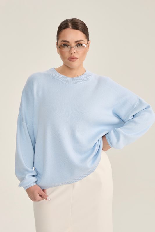 Джемпер вязаный с круглым вырезом, голубой