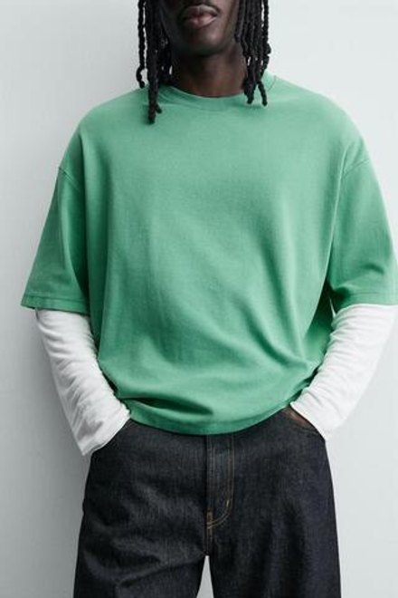 ZARA ТОЛСТОВКА BOXY FIT С РЕЛЬЕФНЫМ УЗОРОМ, ЗЕЛЕНЫЙ