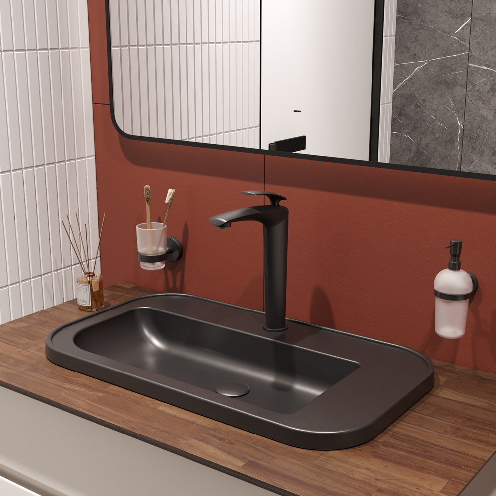 Смеситель для раковины STWORKI Гётеборг S03020BK + донный клапан SW-001BK черный матовый