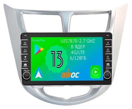 Магнитола для Hyundai Solaris 2010-2016 - Airoc AB-2003 (кнопки и крутилки), Android 13, TS20, 6/128Гб, SIM-слот, CarPlay