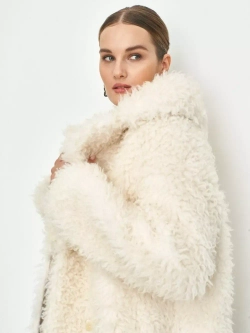 Шуба из овечьей шерсти, молочная, SilverFox