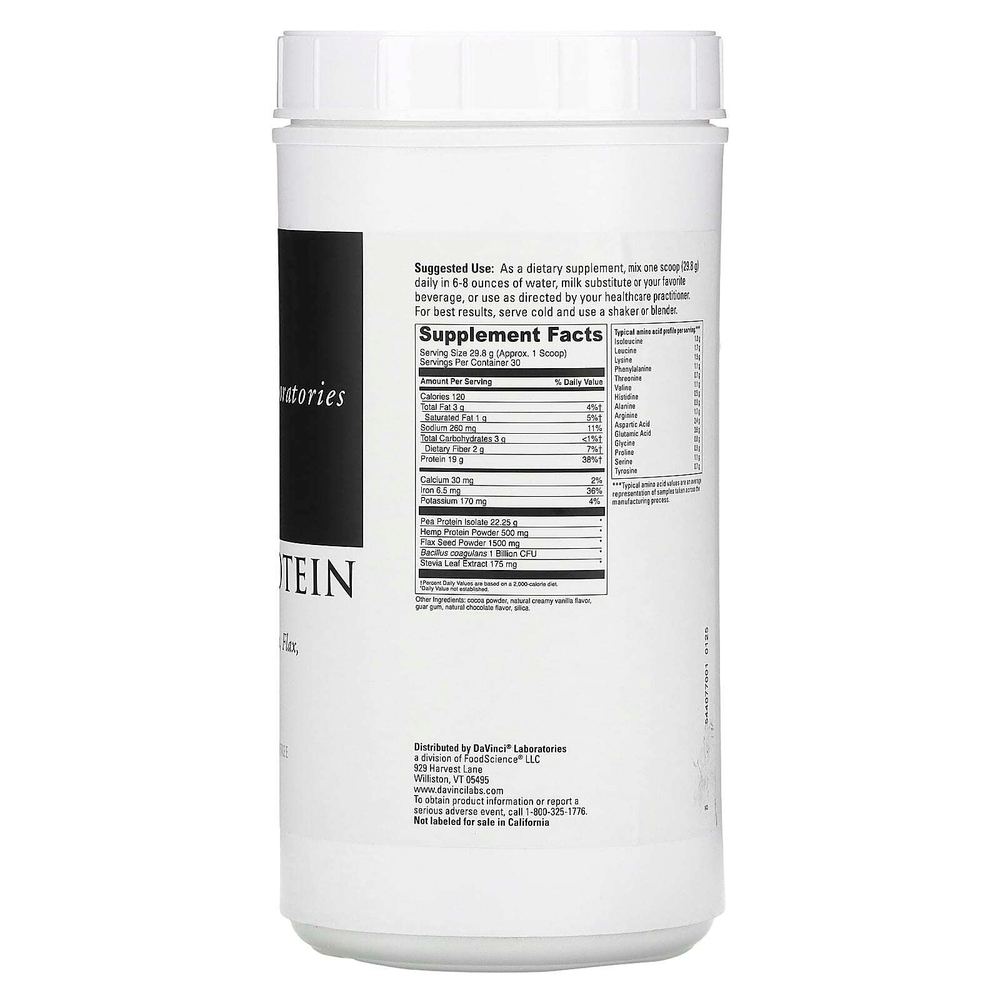 DaVinci Laboratories, Vegan Protein, сливочный шоколад, 894 г (31,54 унции)