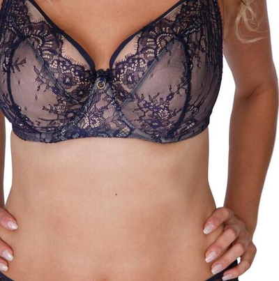Темно-синий бюстгальтер с мягкой чашкой из кружева с «ресничками» (Размер: 70H) (Цвет: темно-синий)