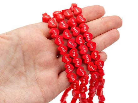 Бусины Красное сердце Love, 8х9мм (нить)