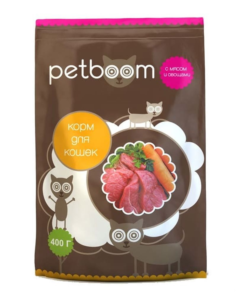 Корм сухой для взрослых кошек &quot;PETBOOM&quot; с мясом и овощами 400г. Belkorm - купить с доставкой по Москве и области