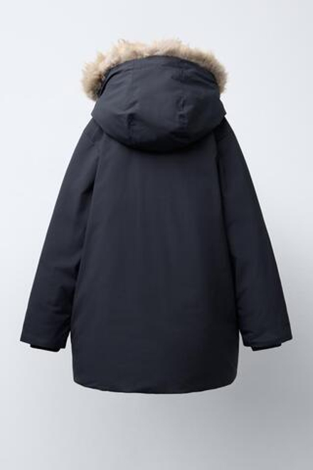 ZARA ПУХОВК С КАПЮШОНОМ, СВИНЦОВЫЙ