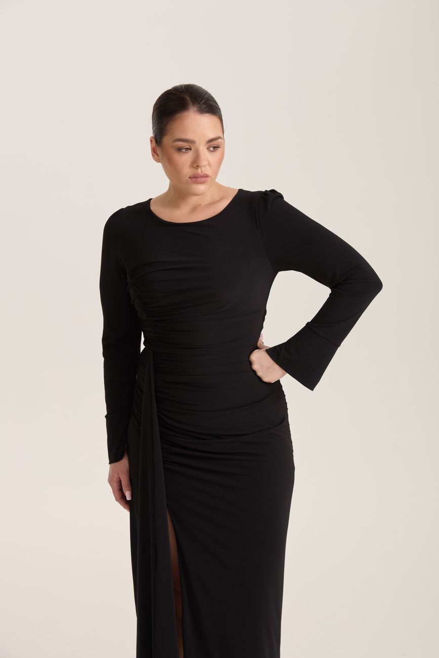 Платье трикотажное с драпировками, черный