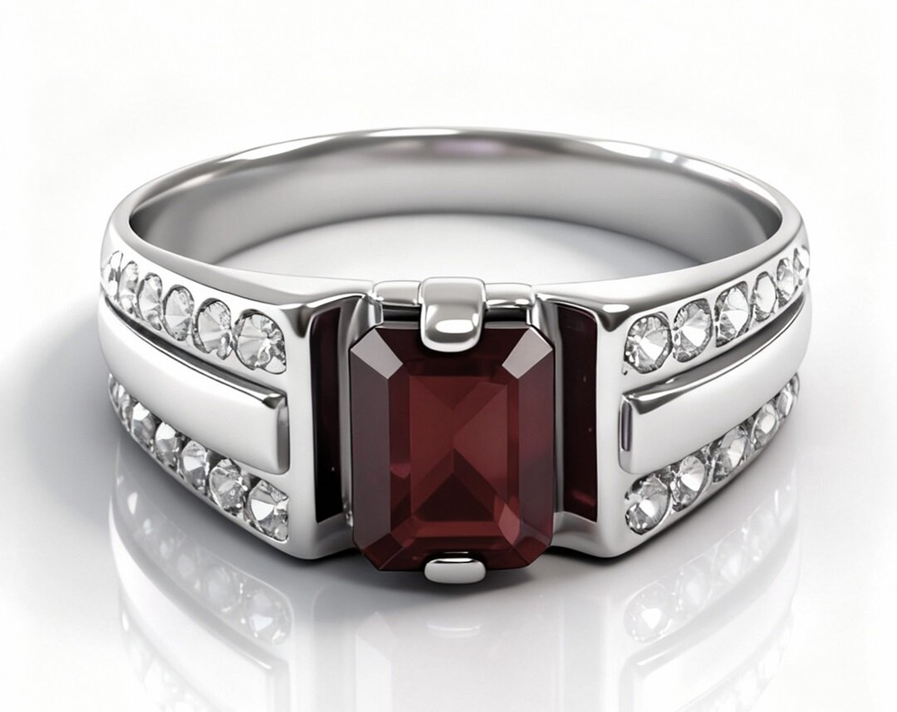 Ювелирное кольцо из серебра 925 пробы,вставка гранат,фианиты.Размер 22