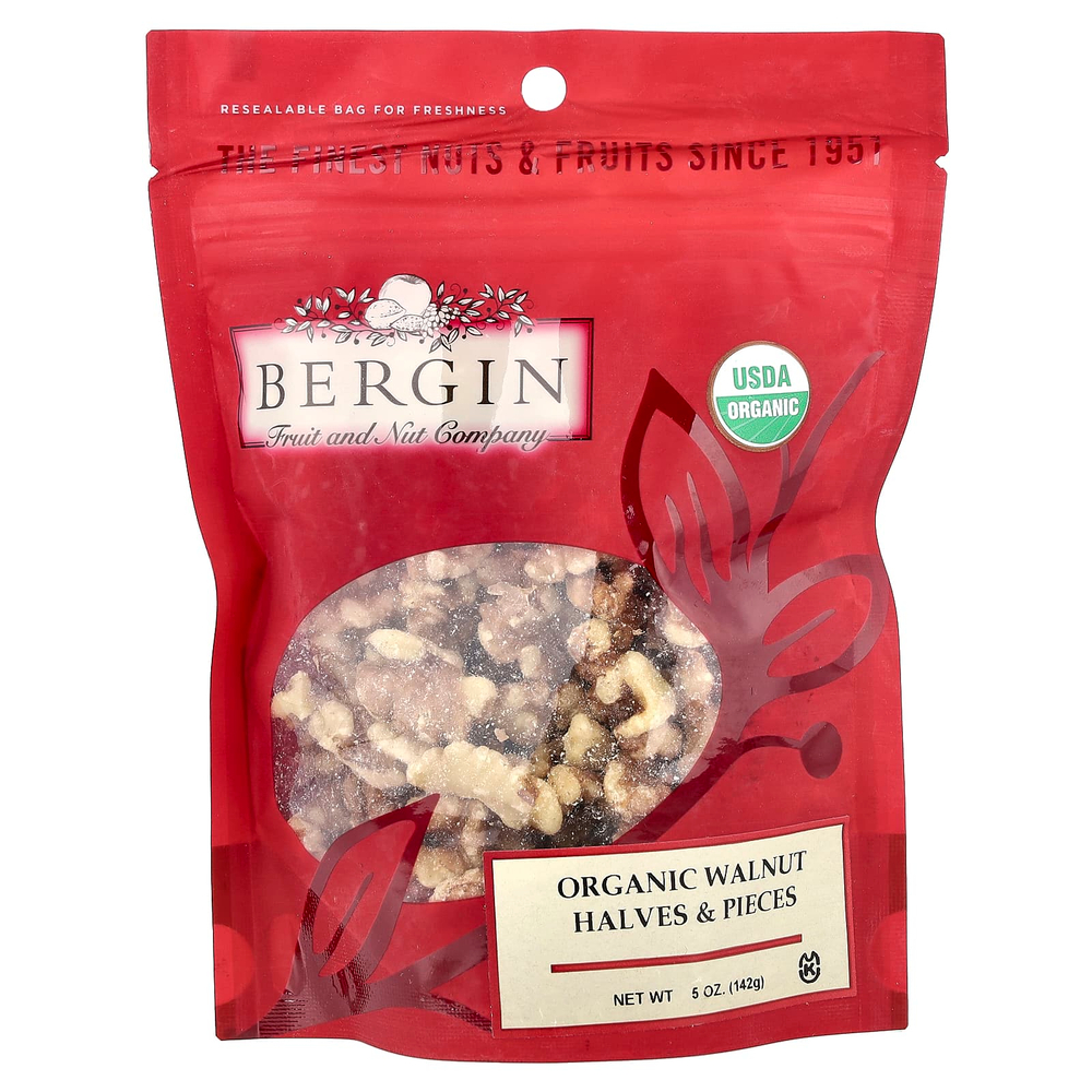 Bergin Fruit and Nut Company, Органические половинки и кусочки грецкого ореха, 142 г (5 унций)