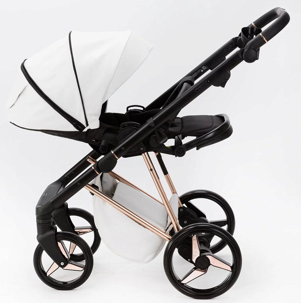 Детская коляска Adamex Quantum Superstar Deluxe 2 в 1 Q-STAR137-K (БЕЛ.КОЖА+РОЗОВ.ДНО+РОЗОВ.ЗОЛОТО РАМА)