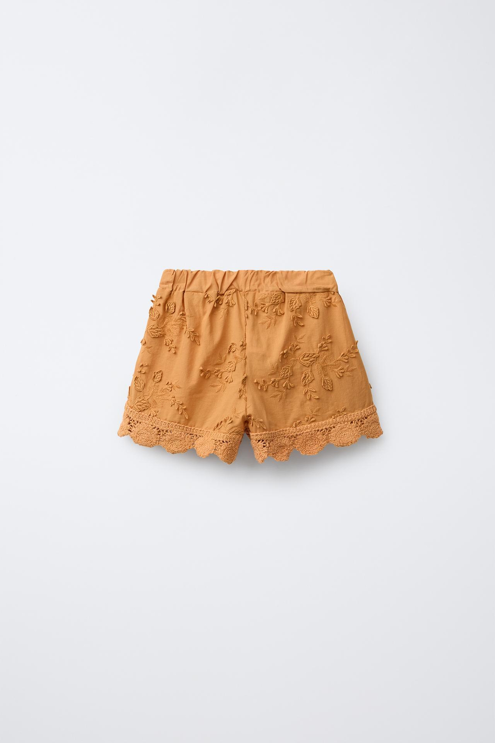 ZARA ТРИКОТАЖНЫЕ ШОРТЫ ИЗ КРУЖЕВА КРОШЕ С ВЫШИВКОЙ «ЛИСТЬЯ», ЧЕРЕПИЧНЫЙ