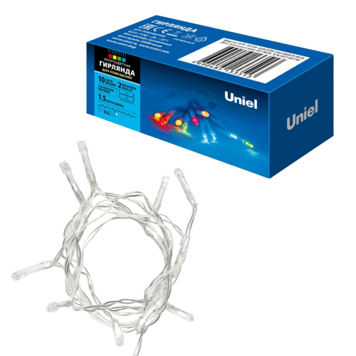 ULD-S0150-010/STB/2AA MULTI IP20 Гирлянда светодиодная на батарейках 2AA (не в/к), 1,5м. 10 светодиодов. Разноцветный свет. Провод прозрачный. TM Unie