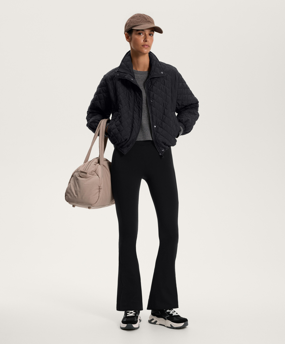 OYSHO Теплые расклешенные брюки с высокой посадкой и карманами, черный