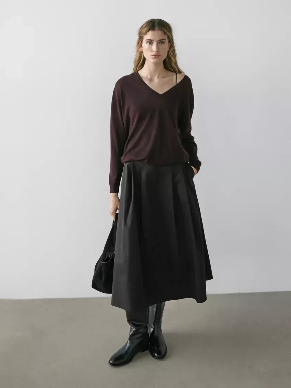 Massimo Dutti Юбка миди со складками-плиссе, черный