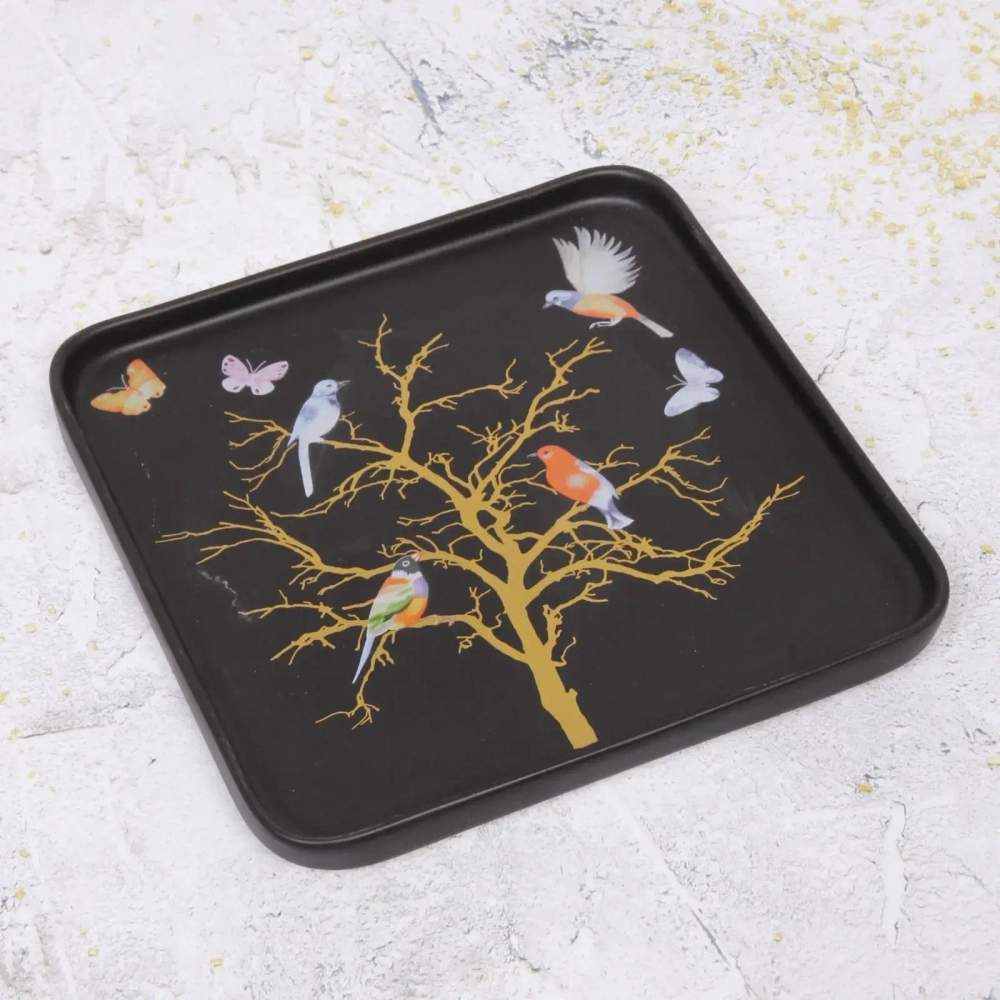 Тарелка керамическая «Райский сад» 25*25*2см, черная