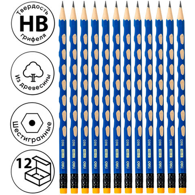 Карандаш DELI "U-Touch", НВ, шестигранный корпус, дерево, с ластиком, синий