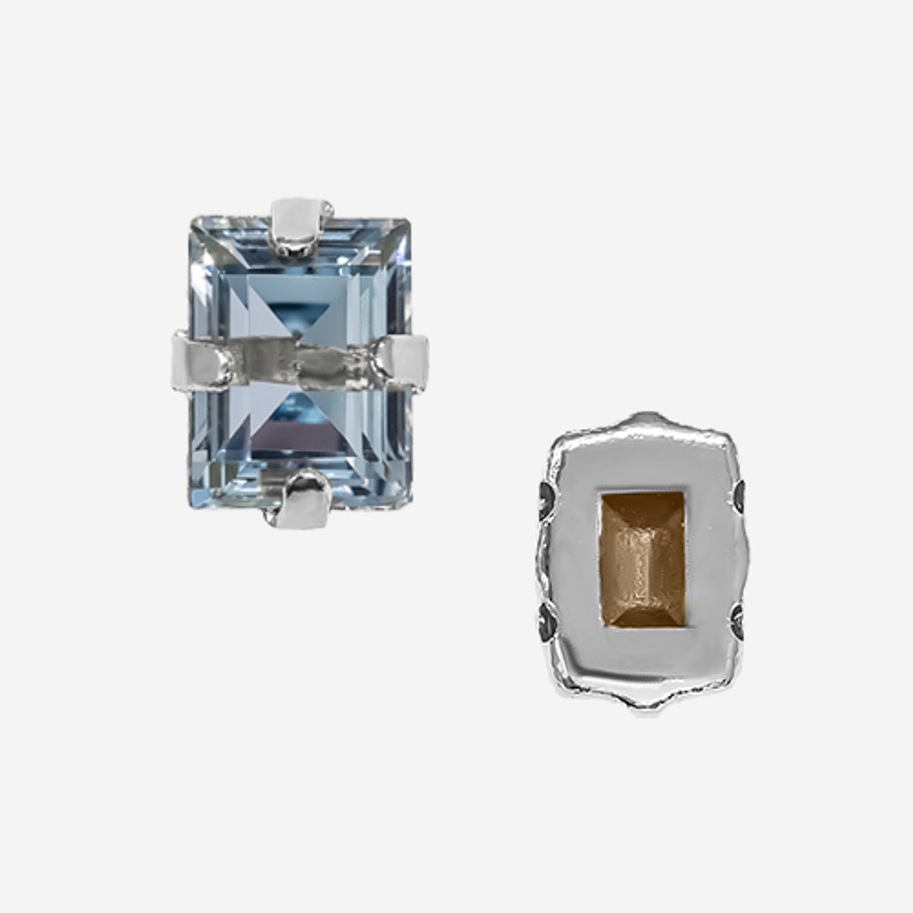 Кристалл Прямоугольник (Step Cut Fancy Stone) в цапах, оттенок "Светлый Сапфир"/"Light Sapphire", 9*7мм, родирование