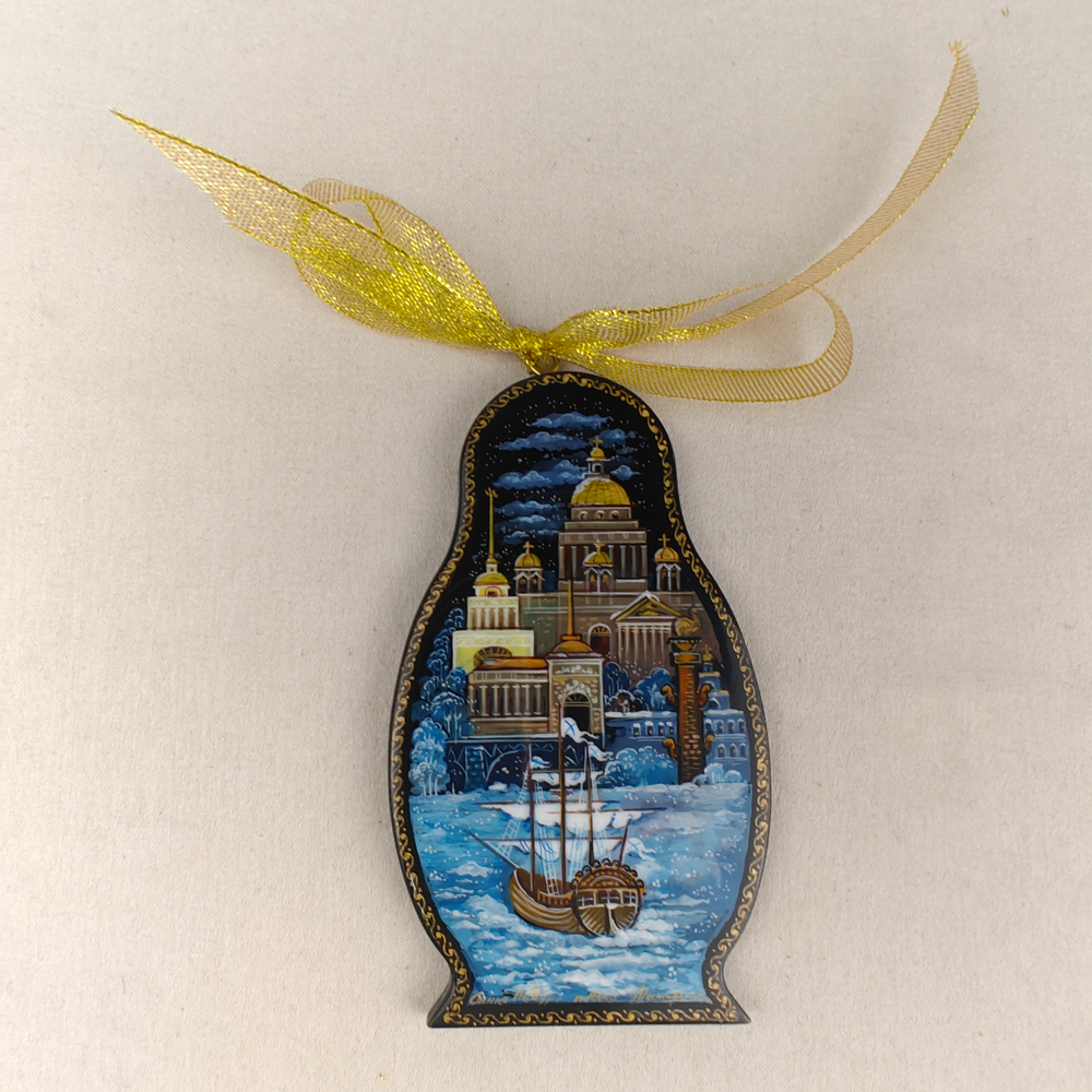 Сувенир Матрешка "Санкт-Петербург" с росписью Палех в подарочном футляре