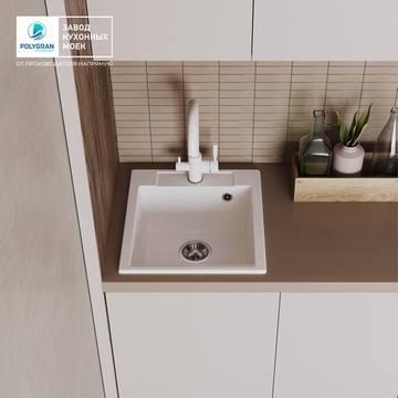Мойка POLYGRAN ARGO-460 белый хлопок №36, смеситель COLORADO белый №923 (туман)