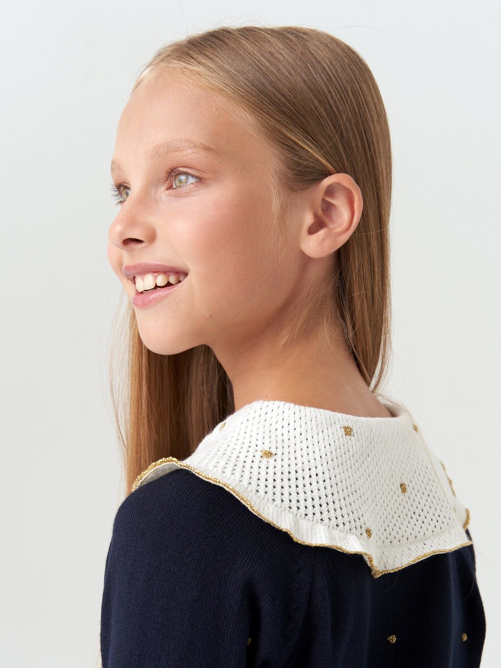 Джемпер для девочки с длинным рукавом AT977-1 синий-золотистый