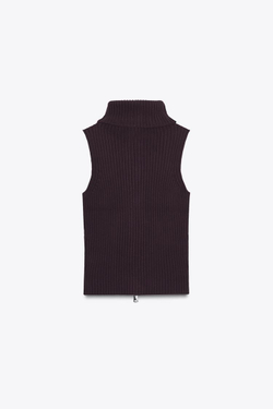 ZARA ТРИКОТАЖНЫЙ ТОП-ЖИЛЕТ В РУБЧИК, ВИННЫЙ