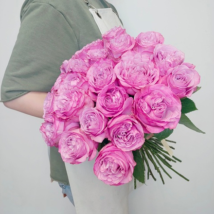 25 пионовидных импортных роз Квин Краун