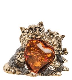 Народные промыслы AM-1075 Фигурка «Кошки Вместе навсегд» (латунь, янтарь)