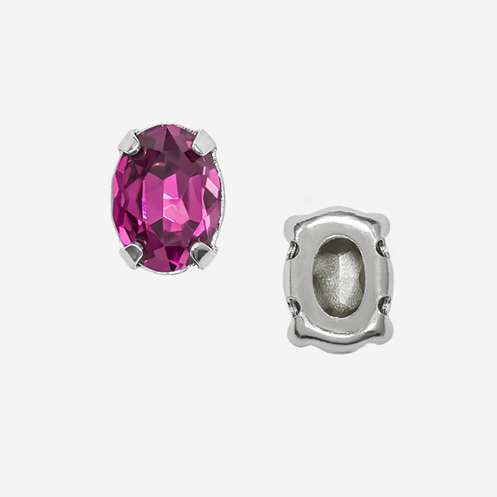 Кристалл Овал (Oval Fancy Stone) в цапах, оттенок "Fuchsia", 8*6мм, родирование