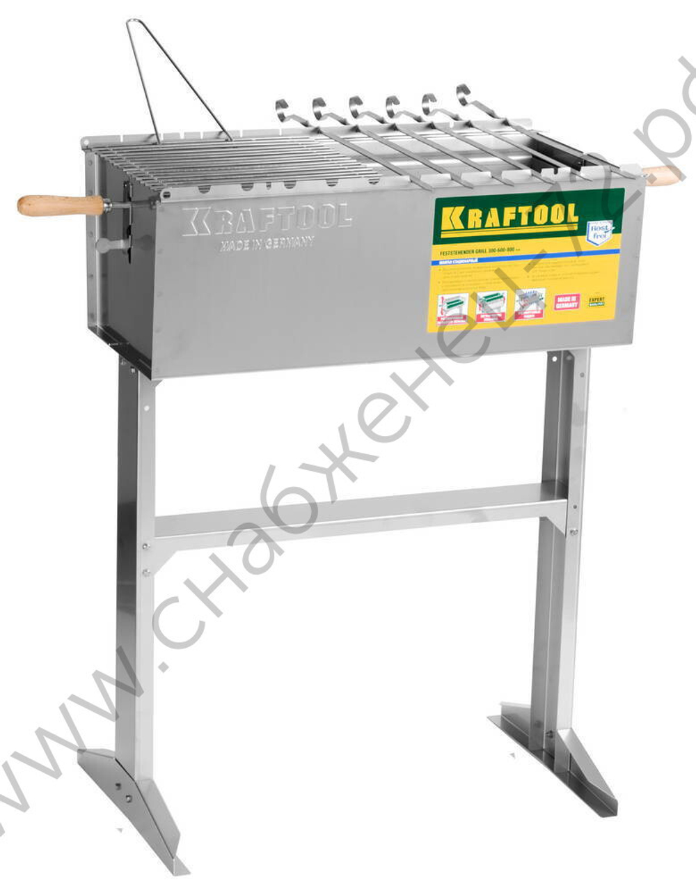KRAFTOOL 300x600x800 мм, 6 шампуров, 1 решетка поддон для угля, Стационарный мангал, Expert (68320)