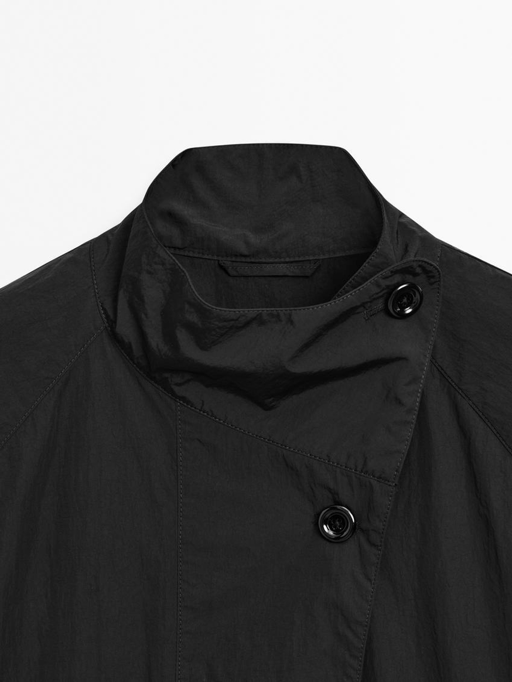 Massimo Dutti Тренч из струящейся непромокаемой ткани, черный