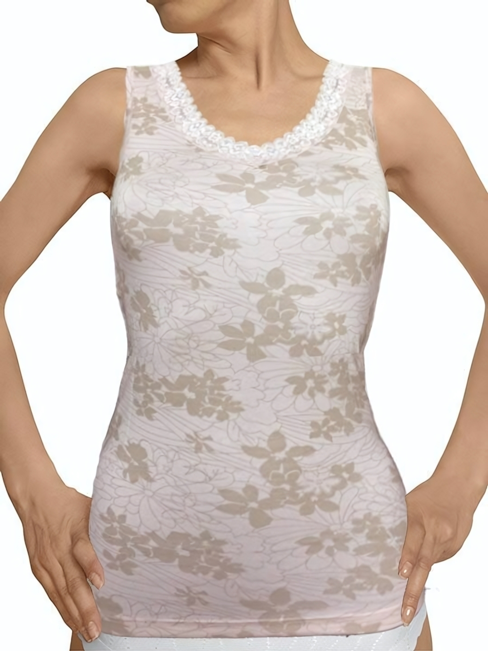 Женская майка из лиоцелла с цветочным рисунком (Размер: XL) (Цвет: бежевый)