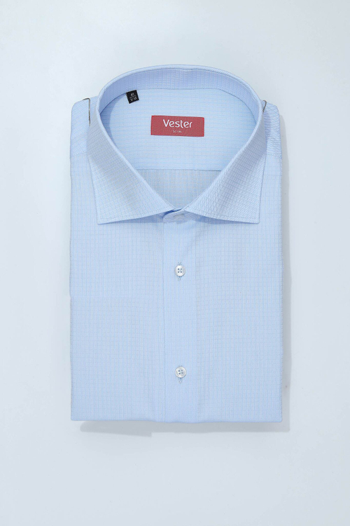 Сорочка мужская VESTER короткий рукав, цвет голубой переплетение мелкий квадрат 729141 07