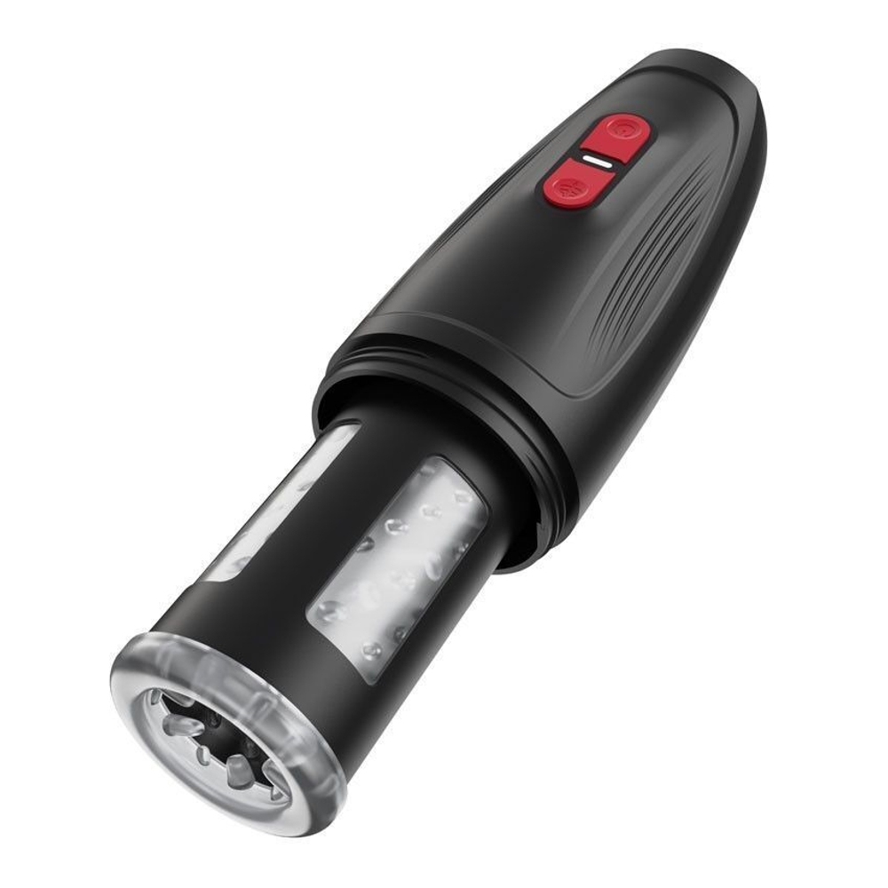 Инновационный вибромастурбатор с ротацией и фрикциями (Цвет: черный с красным)