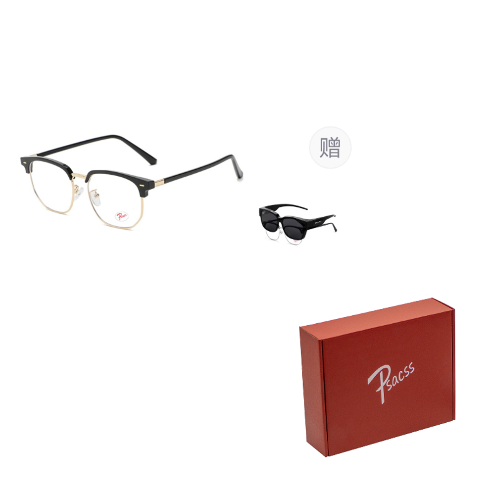 PSACSS Browline Functional Glasses Unisex Black Gold, Black Silver, Translucent Gray Silver