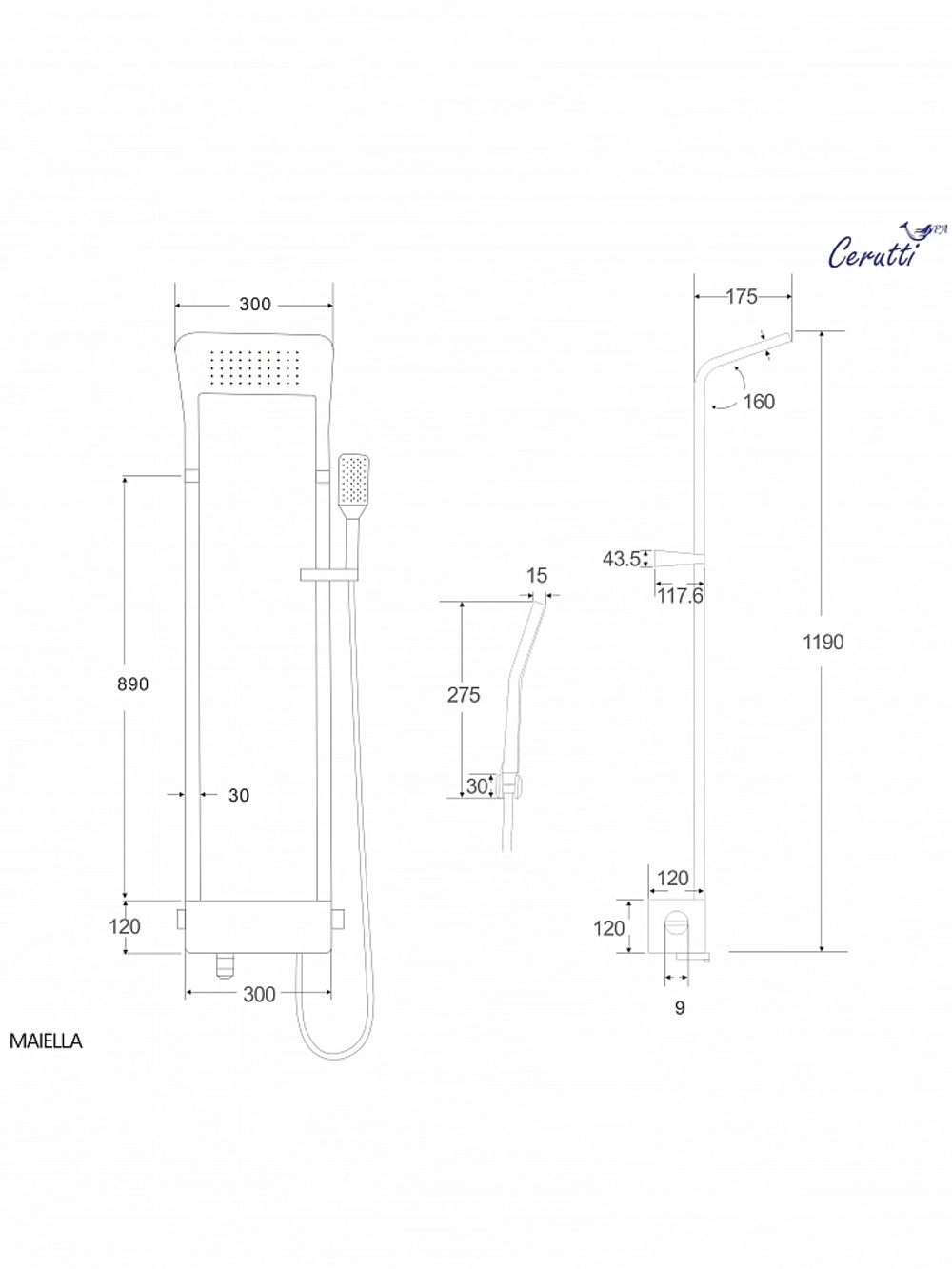 Душевая панель Ceruttispa МАЙЕЛЛА (MAIELLA) W CT8984 из нержавеющей стали, цвет белый