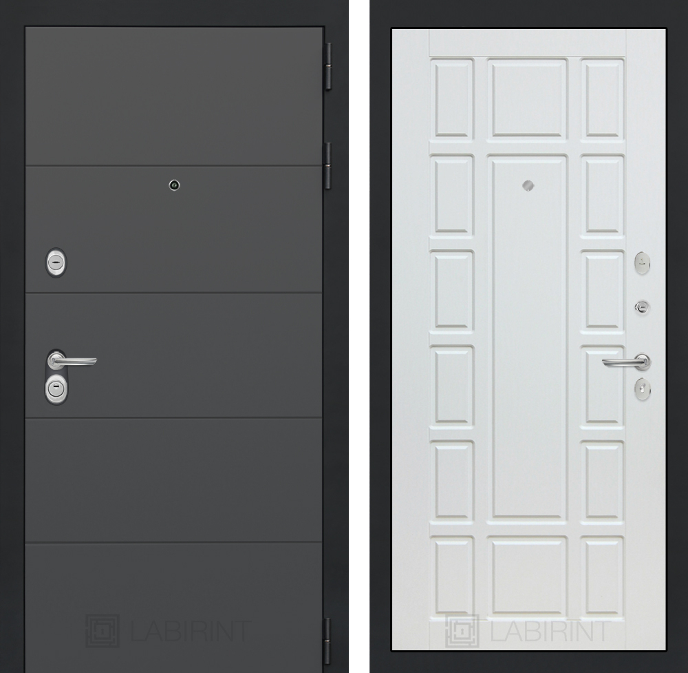 Дверь входная Лабиринт ART Графит 12 - Белое дерево металлическая
