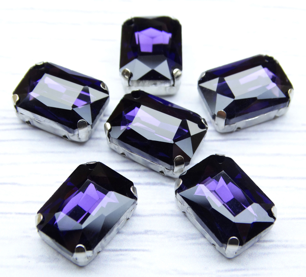 ПЦ014НН1014 Хрустальные стразы формы "октагон" в цапах, цвет: фиолетовый, размер: 10х14 мм, 5 шт.