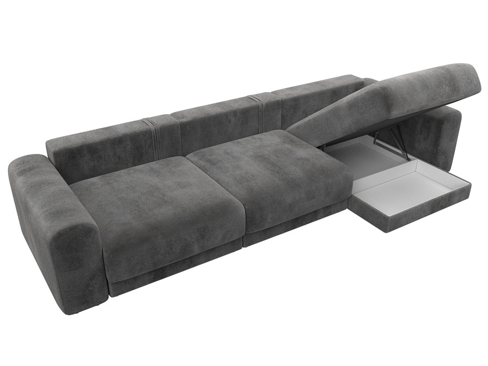 Диван угловой Лига-056 НПБ Лонг угол универсальный ВЕЛЮР TOWER 10 серый