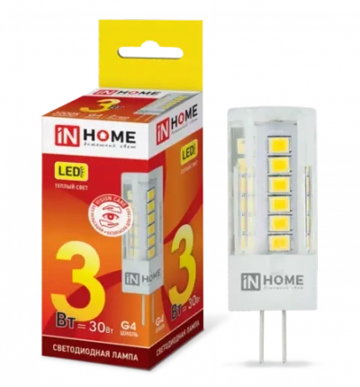 Лампа светодиодная LED-JC-VC 3Вт 12В G4 3000К ТЕПЛЫЙ 260Лм IN HOME РАСПРОДАЖА