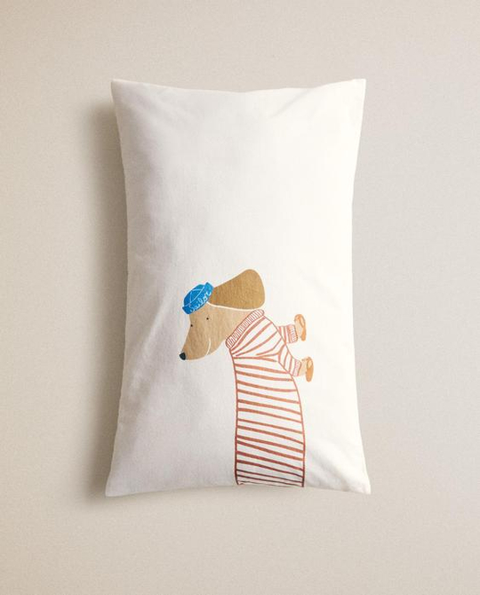 ZARA HOME НАВОЛОЧКА НА ПОДУШКУ ДЛЯ ДЕТСКОЙ КРОВАТКИ С СОБАКОЙ, БЕЖЕВЫЙ