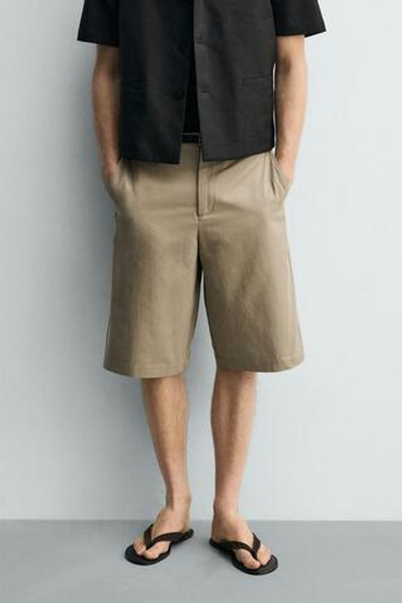 ZARA ШОРТЫ RELAXED FIT ИЗ ХЛОПКА И ЛЬНА, РЫЖЕВАТО-КОРИЧНЕВЫЙ