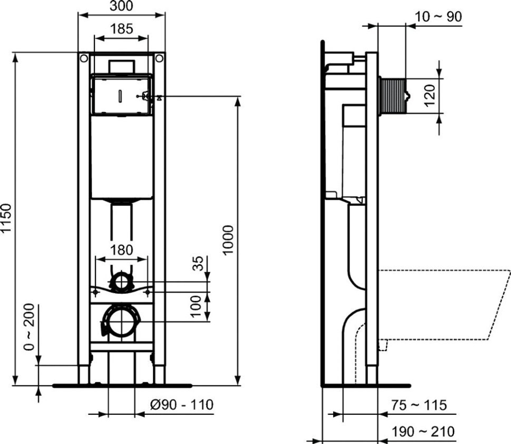 Встраиваемая инсталляция PROSYS ECO FRAME M E233267 для монтажа подвесных унитазов