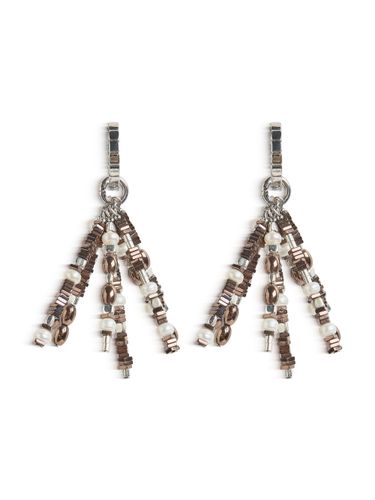 Серьги "Grain brown pearl brush" Silver