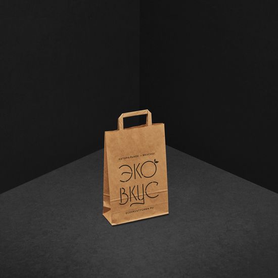 Пакет крафт с плоской ручкой 33х22х9 (в*ш*г) с логотипом заказчика