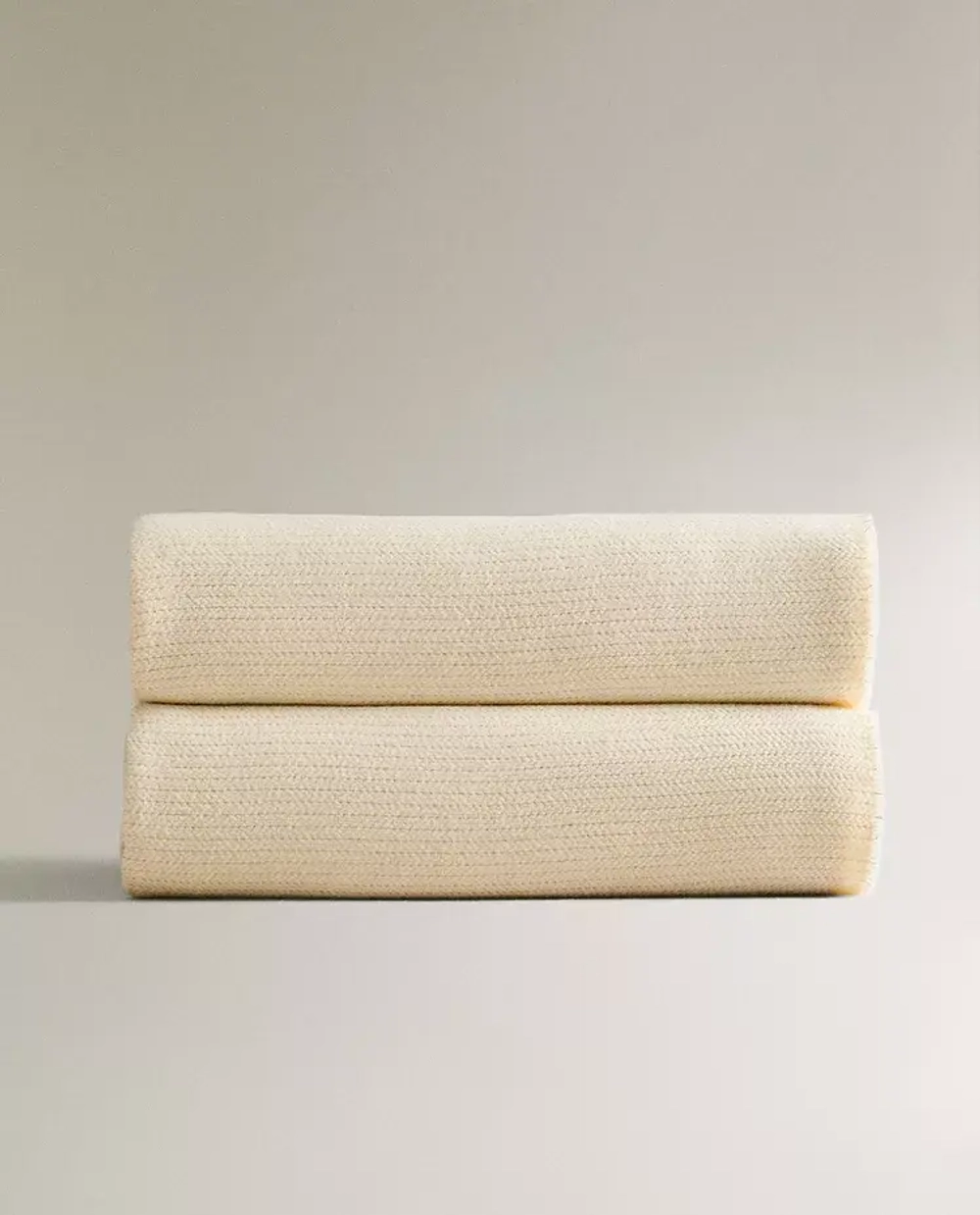 ZARA HOME ПЛЕД С БАХРОМОЙ, ЭКРЮ