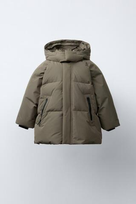 ZARA ДЛИННЫЙ ПУХОВИК ИЗ ПЕРА И ПУХА WATER REPELLENT И WIND RESISTANT, ХАКИ