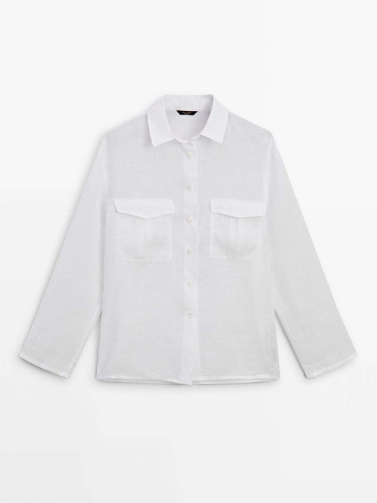Massimo Dutti рубашка из 100% льна с карманами, белый